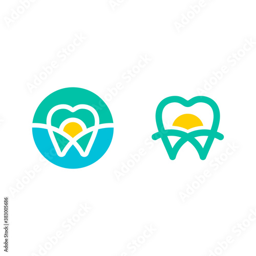 logo of a tooth with a sunrise in it