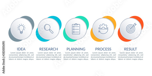 5 steps infographic. Timeline info graphic design with five circles. Business process layout with outline icons. Vector illustration.