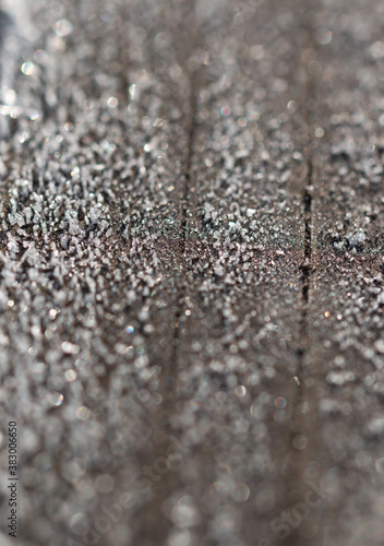 ice crystals on wooden background