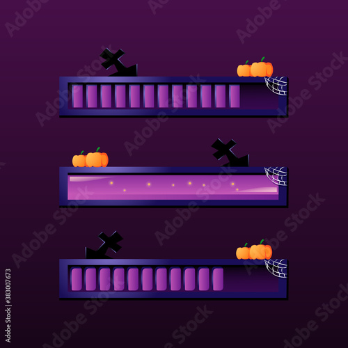 Set of gui Halloween loading bar in various style for 2d games Vector illustration