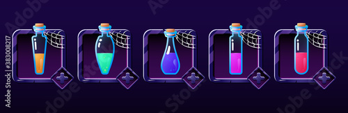 Set of potion bottle icon in frame border with Halloween theme, suitable for gui asset elements vector illustration