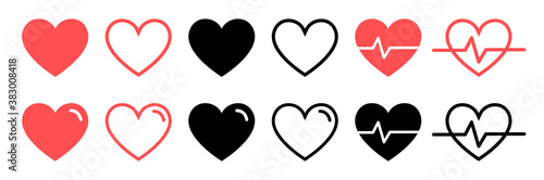 Like and Heart icon. Live stream video, chat, likes. Social nets like red heart web buttons isolated on white background.