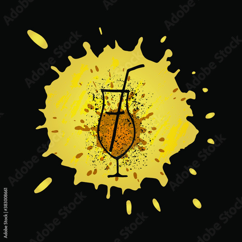 Silhouette of  glass and abstract drop of wine. Design for wine list, menu, invitation for cocktail party. 