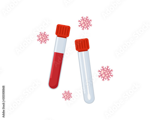 Saliva test icon. A test tube with blood and a cotton swab with saliva, types of tests for determining viruses. Flat vector illustration, Medical clipart isolated on white background