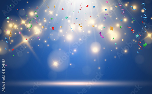 Vector illustration of falling confetti on a transparent background.