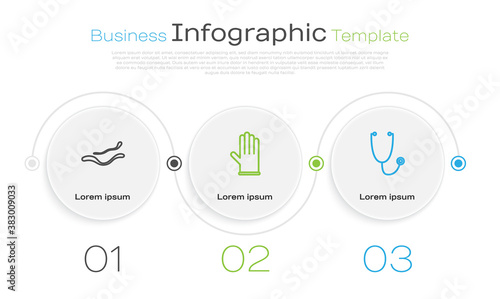 Set line Ebola virus disease, Medical rubber gloves and Stethoscope. Business infographic template. Vector.