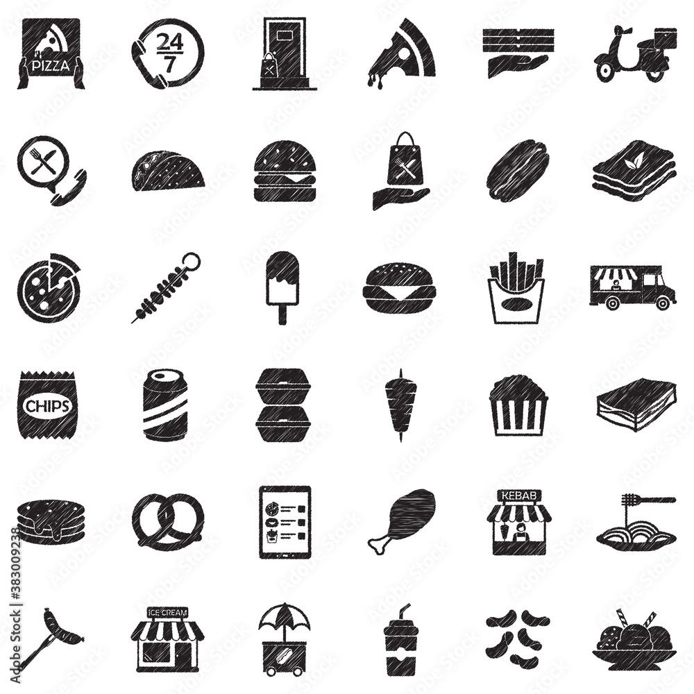 Fototapeta premium Fast Food Icons. Black Scribble Design. Vector Illustration.