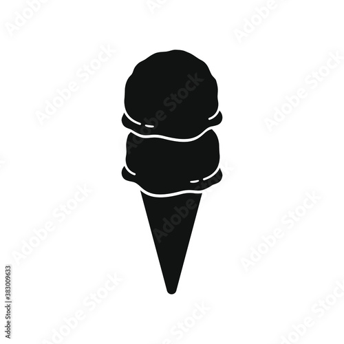 Double scoop plain ice cream on cone silhouette. Simple flat vector icon illustration.