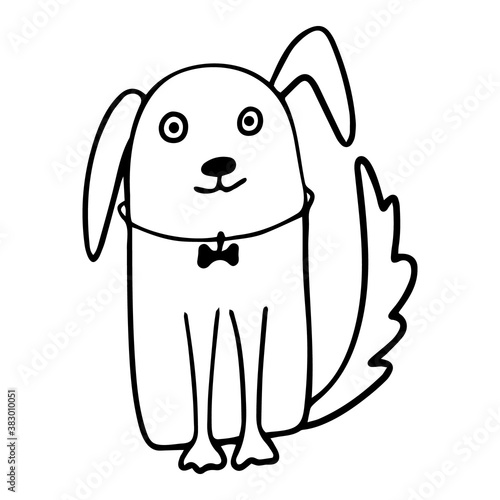 Vector illustration of a hand drawing of a cheerful dog. Can be used for baby t-shirt print, fashion print design, kids wear, baby shower celebration greeting and invitation card.
