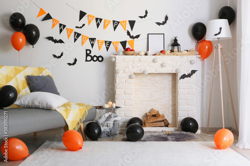 Room interior decorated for halloween photo