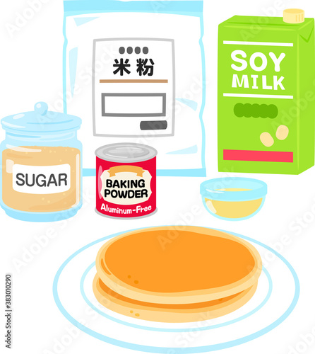 米粉や豆乳を使ったパンケーキと材料