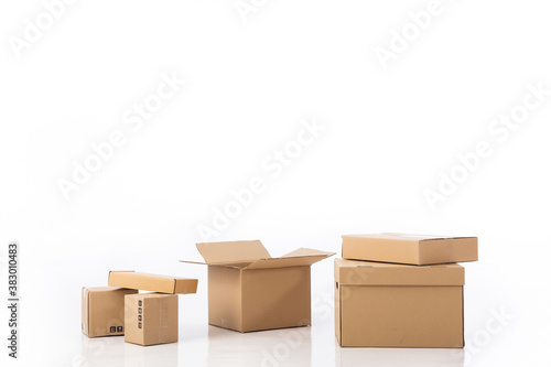 Group of cardboard boxes isolated on white background