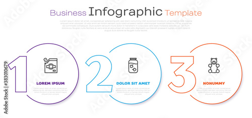 Set line Candy packaging for sweets, Strawberry jam jar and Jelly bear candy. Business infographic template. Vector.