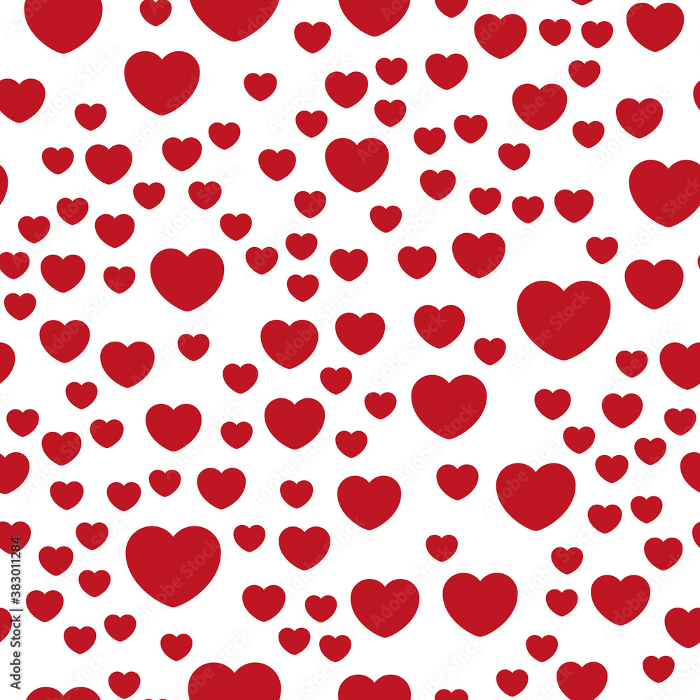Hearts Seamless Texture. Vector romantic pattern for Valentines day or wedding. A lot of red hearts isolated on white.
