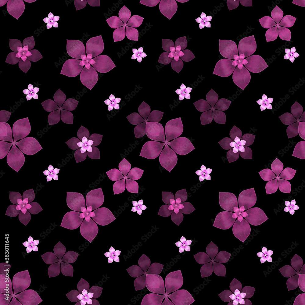 Beautiful pink flowers on a black background