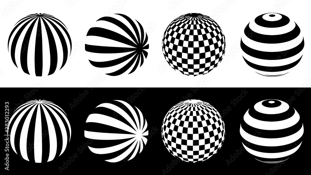 Set of minimalistic spheres. Vector illustration. Collection optical illusion spheres. Set of minimalistic spheres. Vector illustration. Collection optical illusion spheres.
