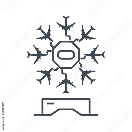 Thin line icon airport terminal, airplane parking