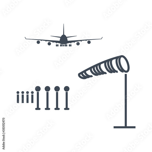 Thin line icon airport, runway lighting, weather vane