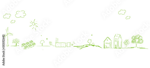 Grüner Wasserstoff erneuerbare Energie Energy Brennstoffzelle Grün Zeichnung Skizze Band Banner 