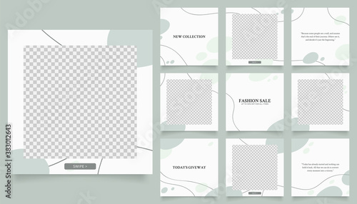 social media template banner fashion sale promotion. fully editable instagram and facebook square post frame puzzle organic sale poster. white green vector background