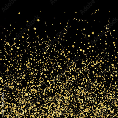 Gold Serpentine Shiny Vector Black Background. 