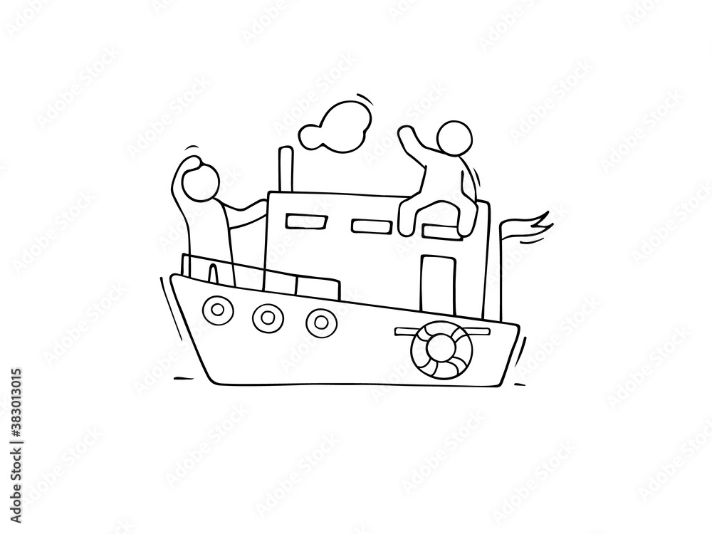 Sketch of little men sail by boat.