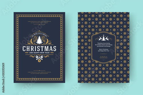 Christmas greeting card vintage typographic design ornate decoration symbols