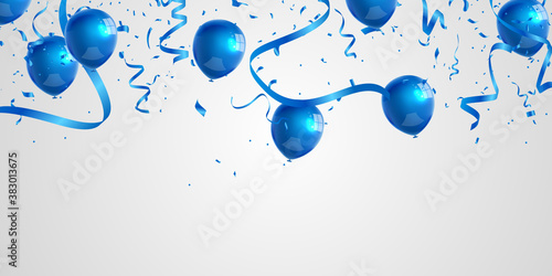 Celebration party banner with Blue color balloons background. Sale Vector illustration. Grand Opening Card luxury greeting rich. frame template.