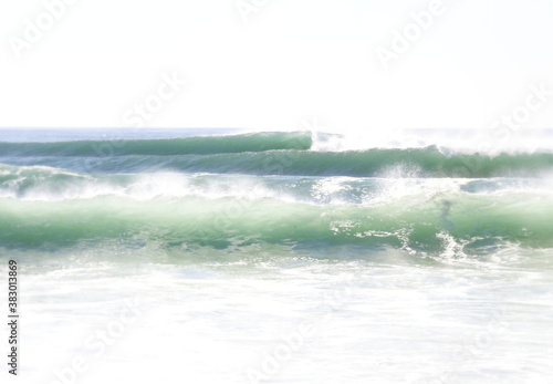 Seascape. Powerful lonely waves crashing on the shore of the French southwest coast