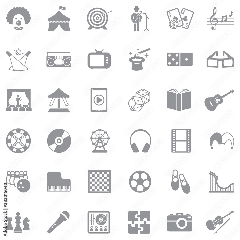 Entertainment Icons. Gray Flat Design. Vector Illustration. Entertainment Icons. Gray Flat Design. Vector Illustration.