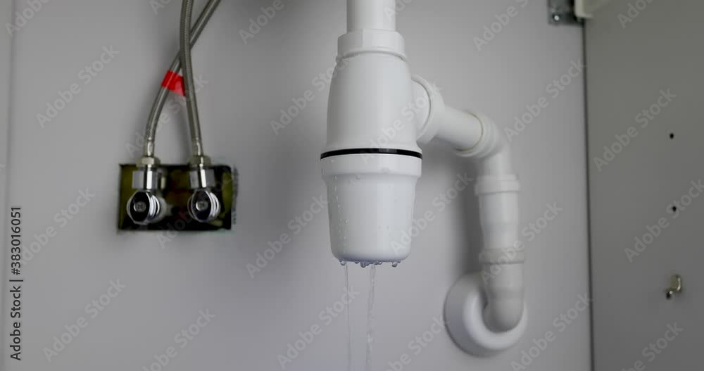 leaking sink trap. broken siphon. sewage water leakage Stock Video