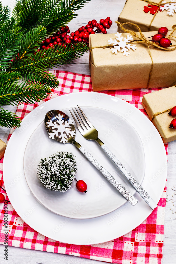 Christmas or New Year zero waste dinner place setting Christmas or New Year zero waste dinner place setting