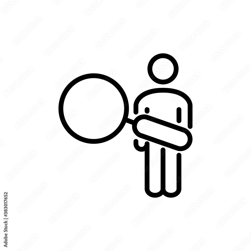 Concepto búsqueda de empleo. Icono plano lineal hombre con lupa en color negro Concepto búsqueda de empleo. Icono plano lineal hombre con lupa en color negro