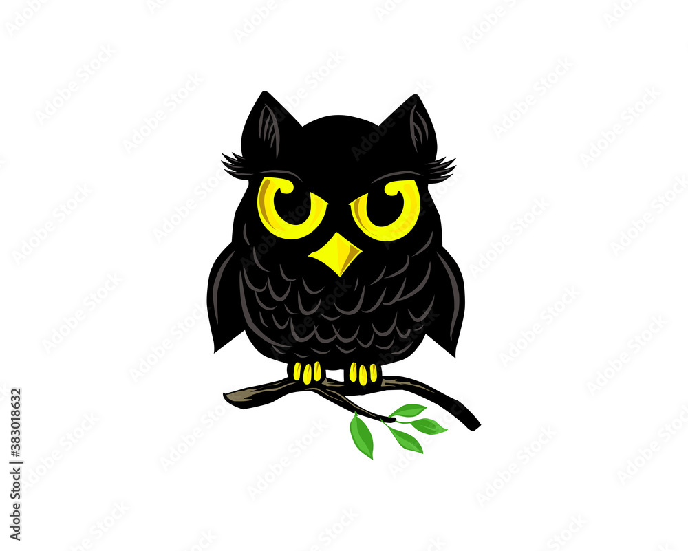 The owl standing on a tree branch vector illustration The owl standing on a tree branch vector illustration