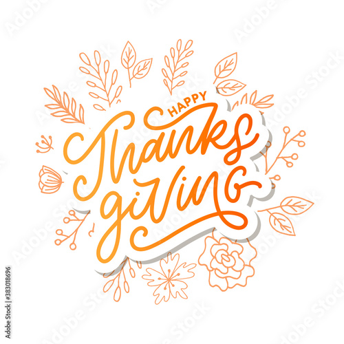 happy thanksgiving lettering calligraphy text brush vector