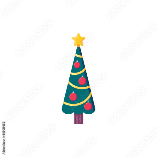 Xmas tree with garlands and star flat icon, vector sign, Festive Christmas tree colorful pictogram isolated on white. Symbol, logo illustration. Flat style design