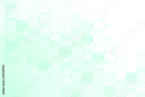 Green color of abstract healthy and medical background. Technology and science wallpaper template with hexagonal shape. Soft blue color medical banner. Modern template with space for text.