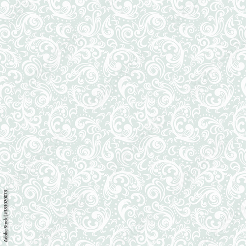 Seamless grey background with white pattern in baroque style. Vector retro illustration. Ideal for printing on fabric or paper for wallpapers, textile, wrapping. 