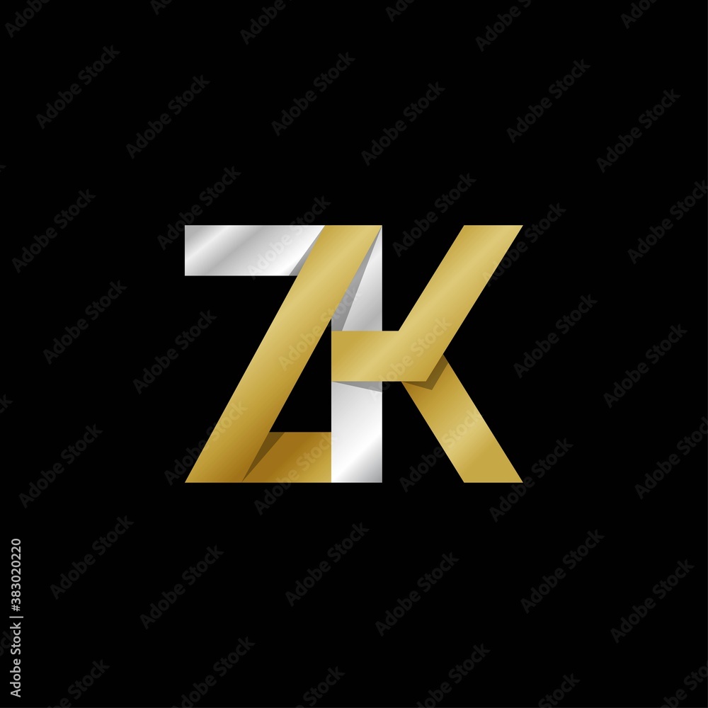 ZK initial letter logo, simple shade, gold silver color ZK initial letter logo, simple shade, gold silver color