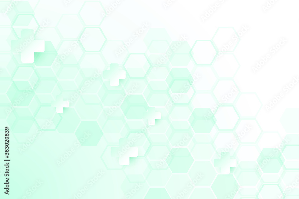 Green color of abstract healthy and medical background. Technology and science wallpaper template with hexagonal shape. Soft blue color medical banner. Modern template with space for text. Green color of abstract healthy and medical background. Technology and science wallpaper template with hexagonal shape. Soft blue color medical banner. Modern template with space for text.