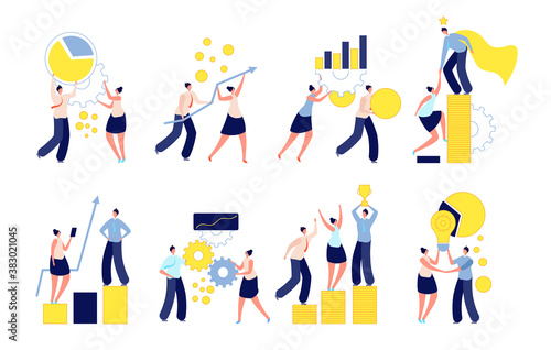 Young business entrepreneurs. Office person, corporate people making presentation. Success finance deal and investment vector illustration. Business entrepreneur, young person in office