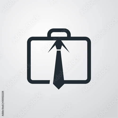 Viaje de negocios. Trabajo de oficina. Logotipo con maletín lineal y corbata en fondo gris
