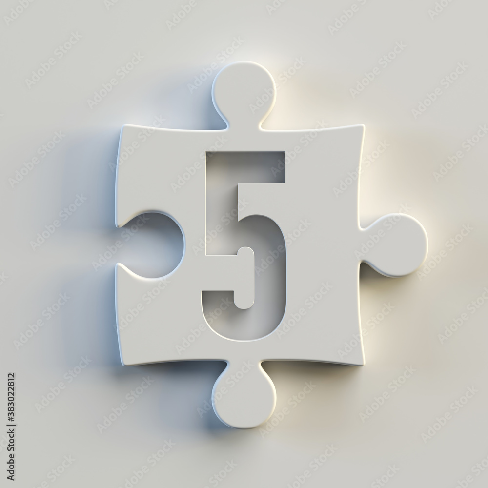 Obraz premium Jigsaw font 3d rendering, puzzle piece number 5