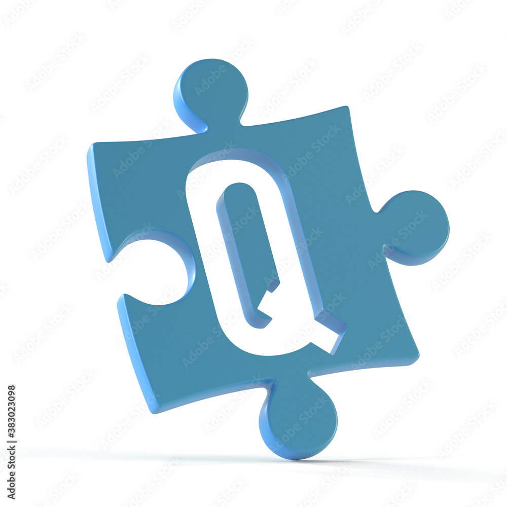 Jigsaw font 3d rendering, puzzle piece letter Q Jigsaw font 3d rendering, puzzle piece letter Q