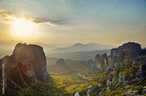 A beautiful panoramic view of a rock formation at Greece Meteora