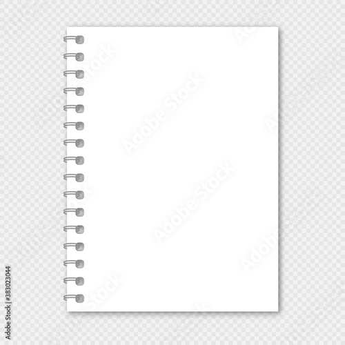 Notebook vector mockup. Realistic spiral notebook mockup, copybook blank cover. 