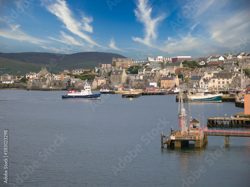 Bild auf Leinwand The Bressay ferry Fivla arrives at the Esplanade Ferry Terminal in Lerwick, Shet