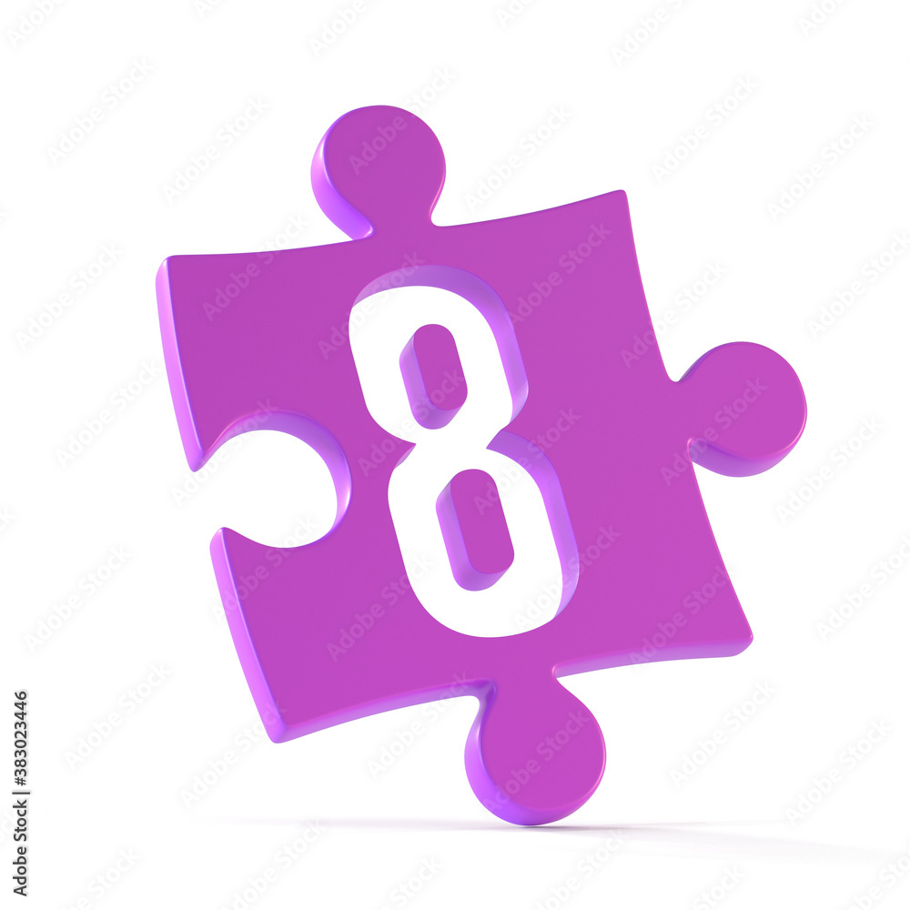 Jigsaw font 3d rendering, puzzle piece number 8 Jigsaw font 3d rendering, puzzle piece number 8