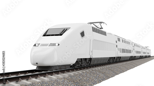 High-speed train 3D rendering isolated on white background.