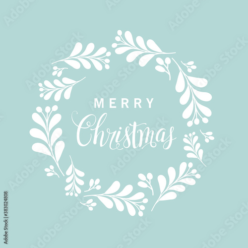 Hand drawn lettering poster Merry Christmas. Greeting card. Christmas wreath. Vector